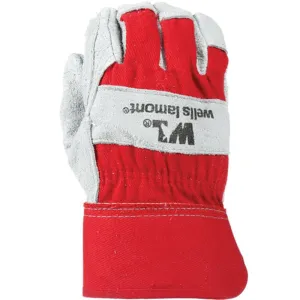 WELLS LAMONT® 4050 Series 4050L Work Gloves, L, Cowhide Leather Glove, Gray/Orange/Red Glove, Cowhide Leather Palm