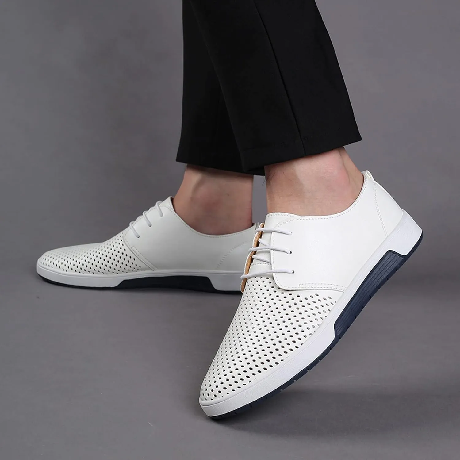 Wide Casual Business Shoes for Men Summer Style Men's Breathable Comfortable Business Lace Up Leisure Hollow Solid Leather Shoes Men Size 14 Black Slip Ons Dress Shoes