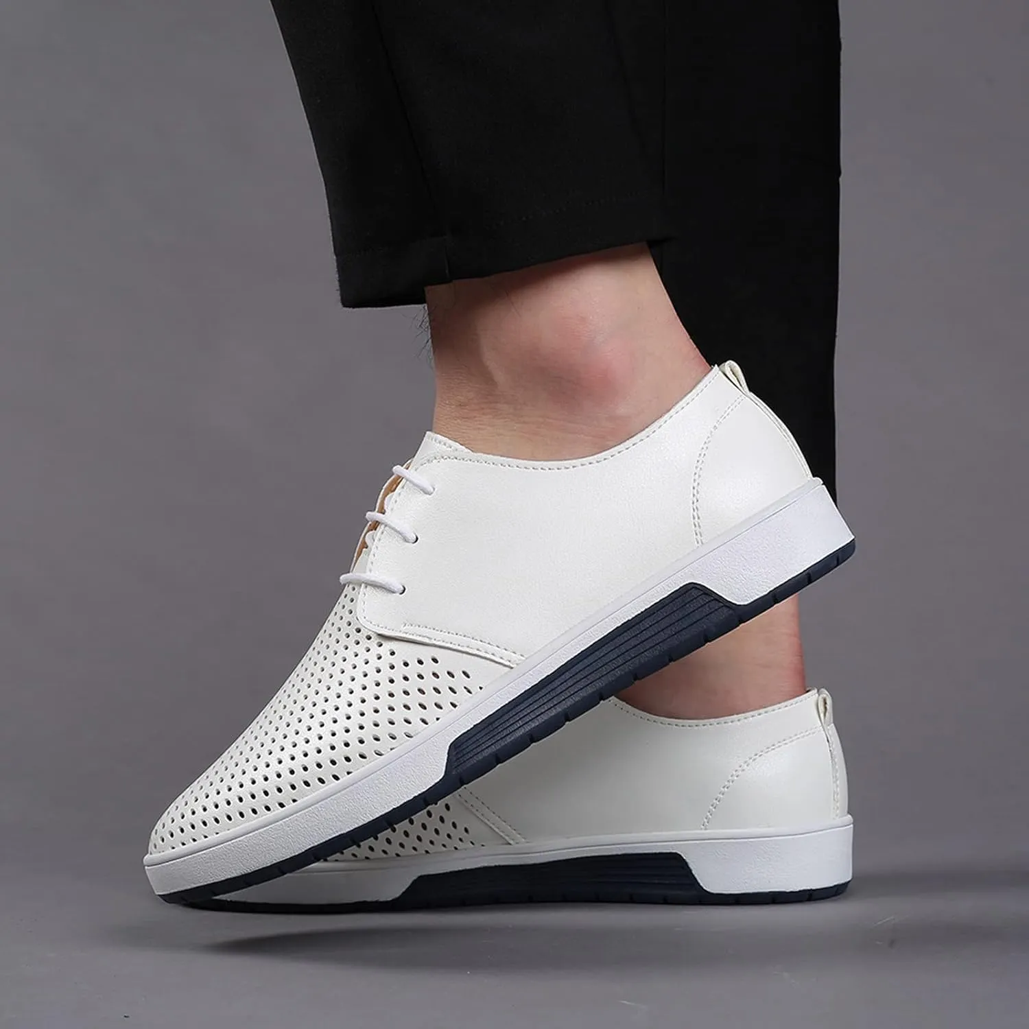 Wide Casual Business Shoes for Men Summer Style Men's Breathable Comfortable Business Lace Up Leisure Hollow Solid Leather Shoes Men Size 14 Black Slip Ons Dress Shoes