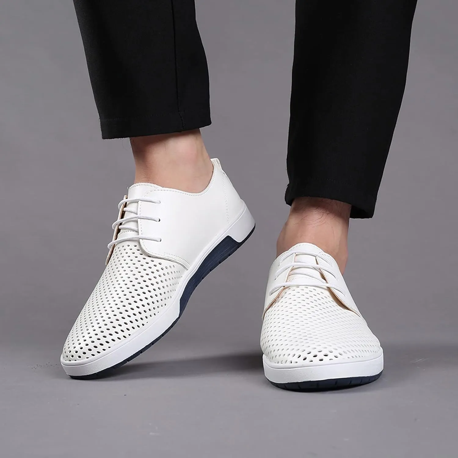Wide Casual Business Shoes for Men Summer Style Men's Breathable Comfortable Business Lace Up Leisure Hollow Solid Leather Shoes Men Size 14 Black Slip Ons Dress Shoes