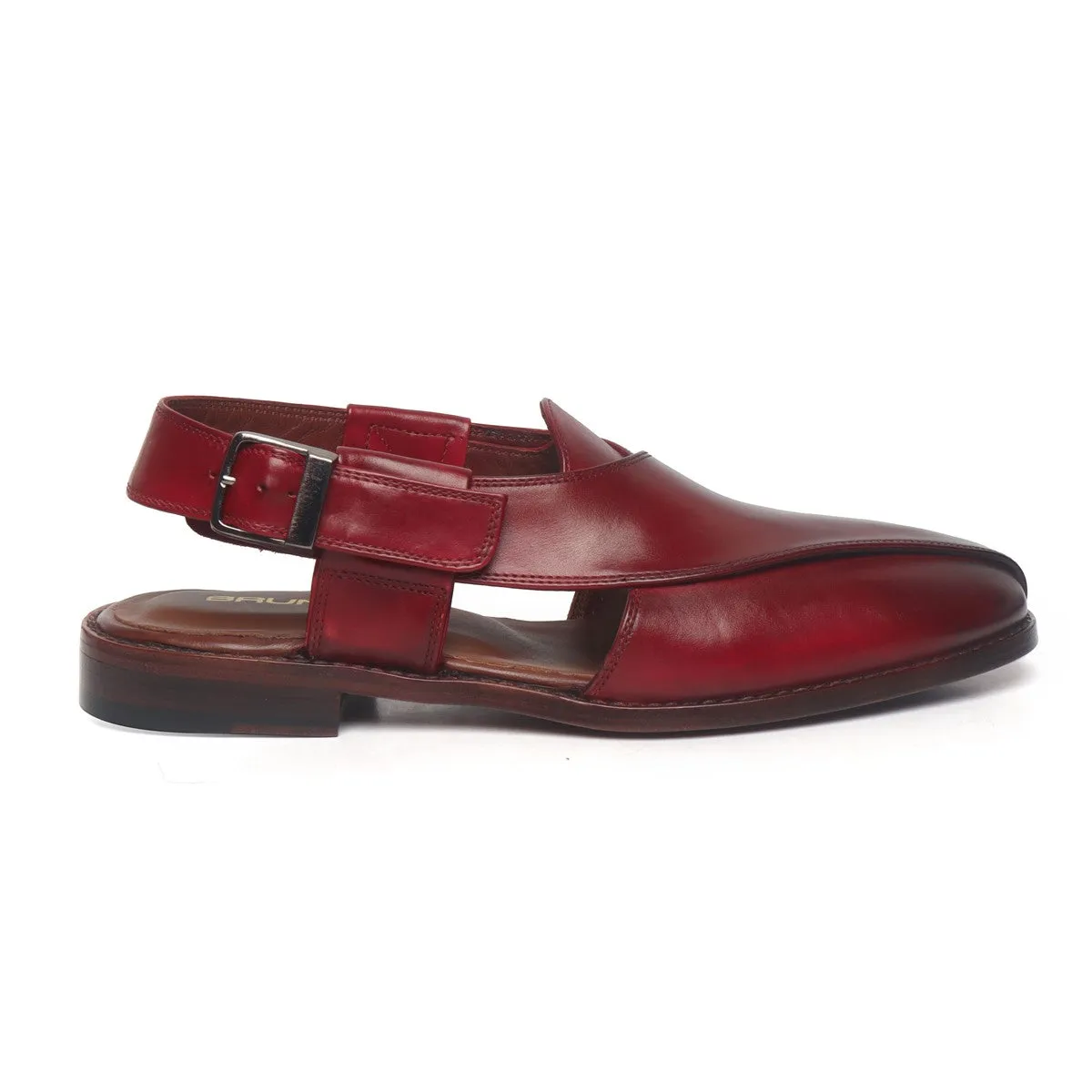 Wine Cross Strap Peshawari Sandals for Men in Genuine Leather