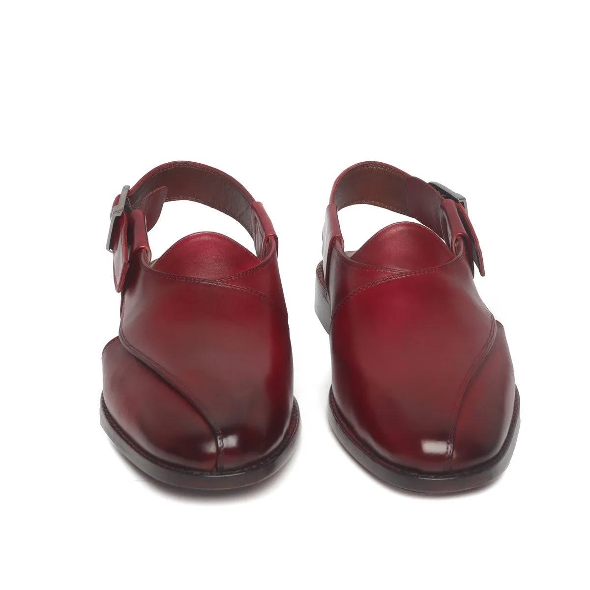 Wine Cross Strap Peshawari Sandals for Men in Genuine Leather