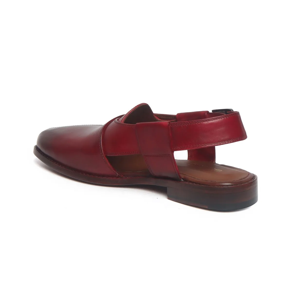 Wine Cross Strap Peshawari Sandals for Men in Genuine Leather