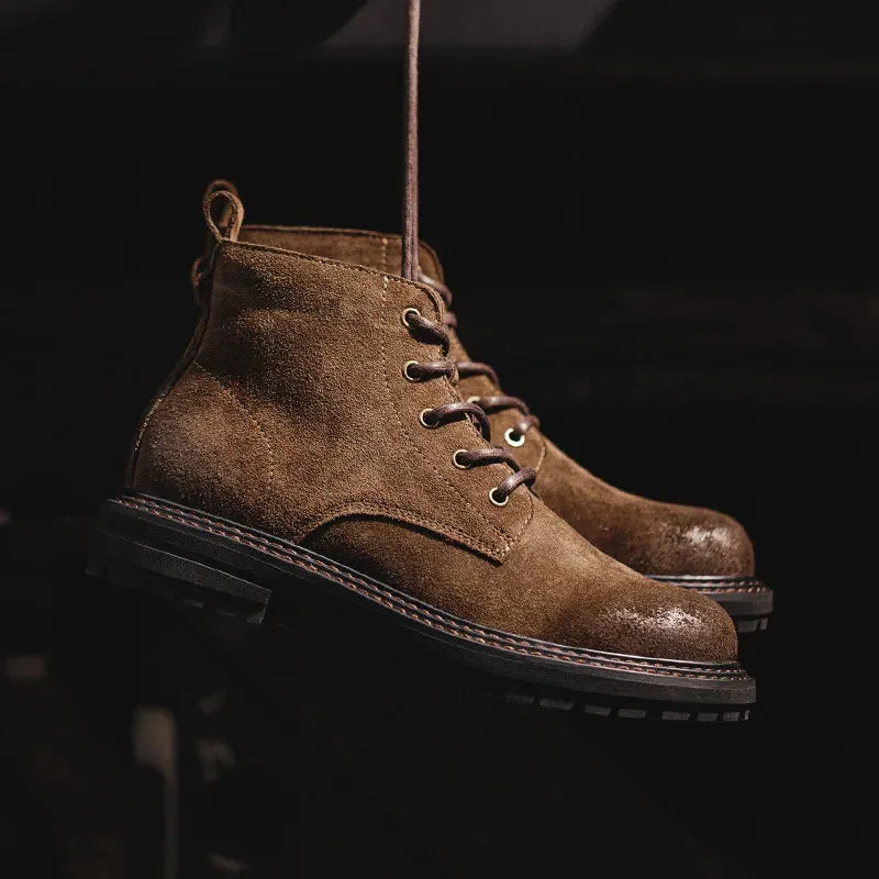 Winter High-Top Desert Boots - Casual Vintage Brown Leather Shoes for Street Style