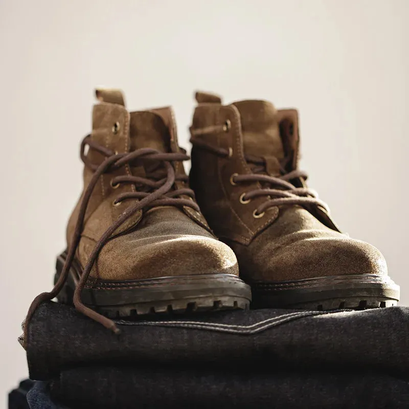 Winter High-Top Desert Boots - Casual Vintage Brown Leather Shoes for Street Style
