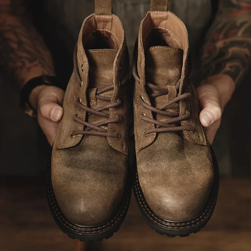 Winter High-Top Desert Boots - Casual Vintage Brown Leather Shoes for Street Style