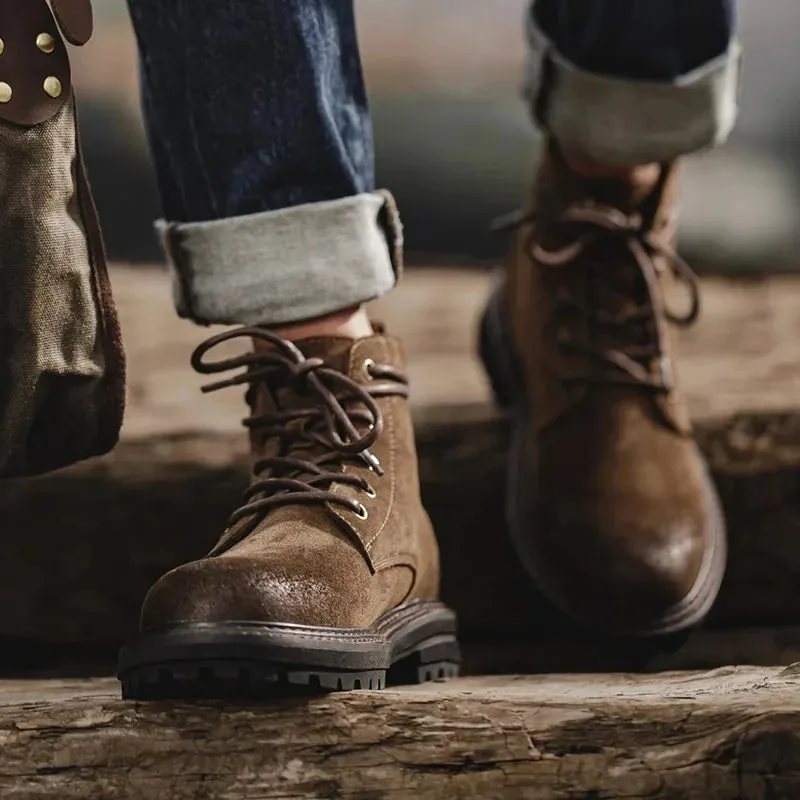 Winter High-Top Desert Boots - Casual Vintage Brown Leather Shoes for Street Style