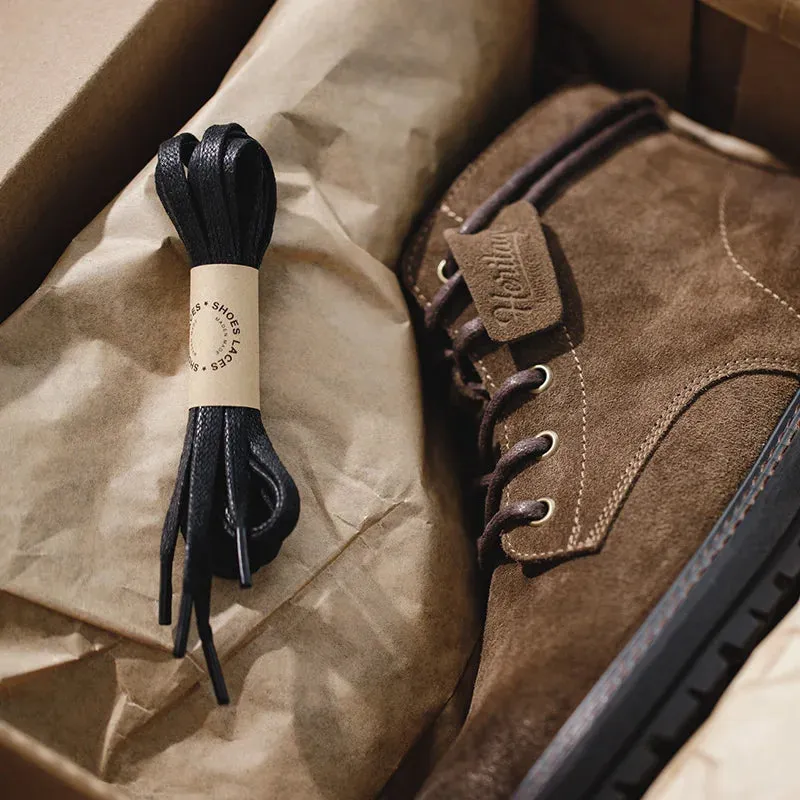Winter High-Top Desert Boots - Casual Vintage Brown Leather Shoes for Street Style
