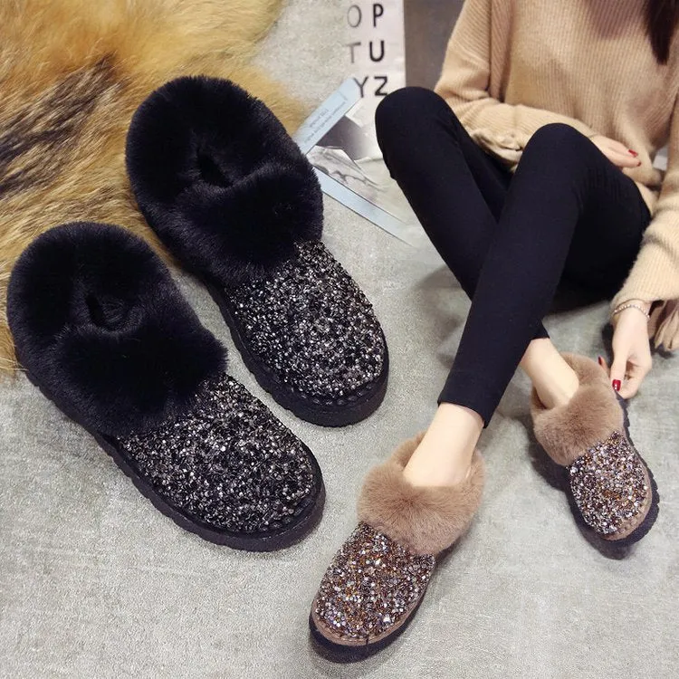 Women Bling Glitter Sparkle Winter Snow Antiskid Ankle Boots