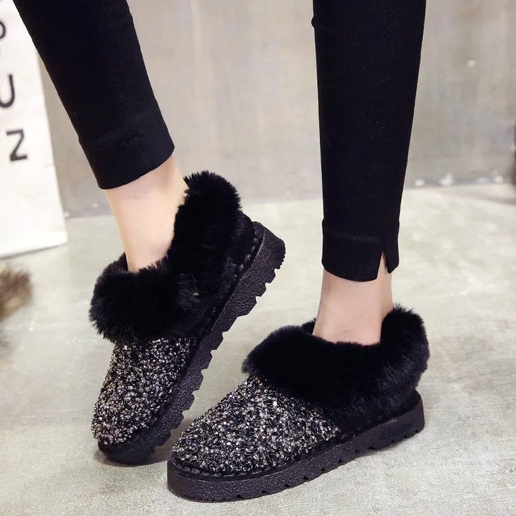 Women Bling Glitter Sparkle Winter Snow Antiskid Ankle Boots