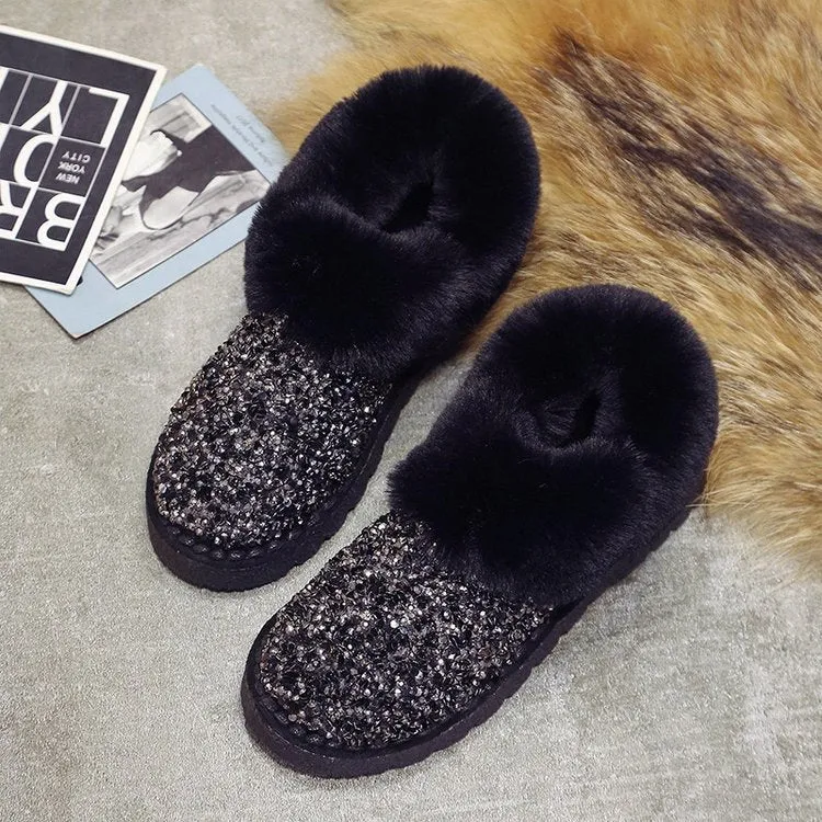 Women Bling Glitter Sparkle Winter Snow Antiskid Ankle Boots
