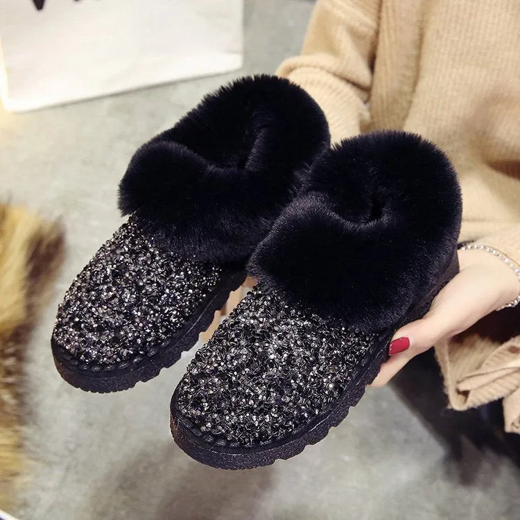 Women Bling Glitter Sparkle Winter Snow Antiskid Ankle Boots