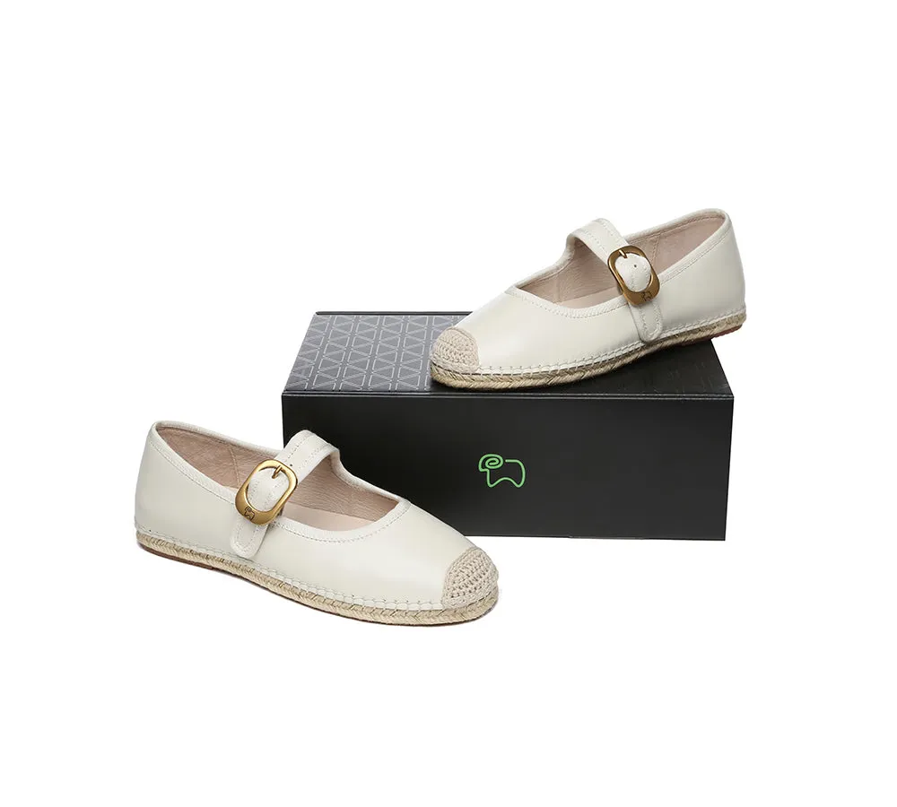 Women Leather Adjustable Buckle Flat Espadrilles Mila