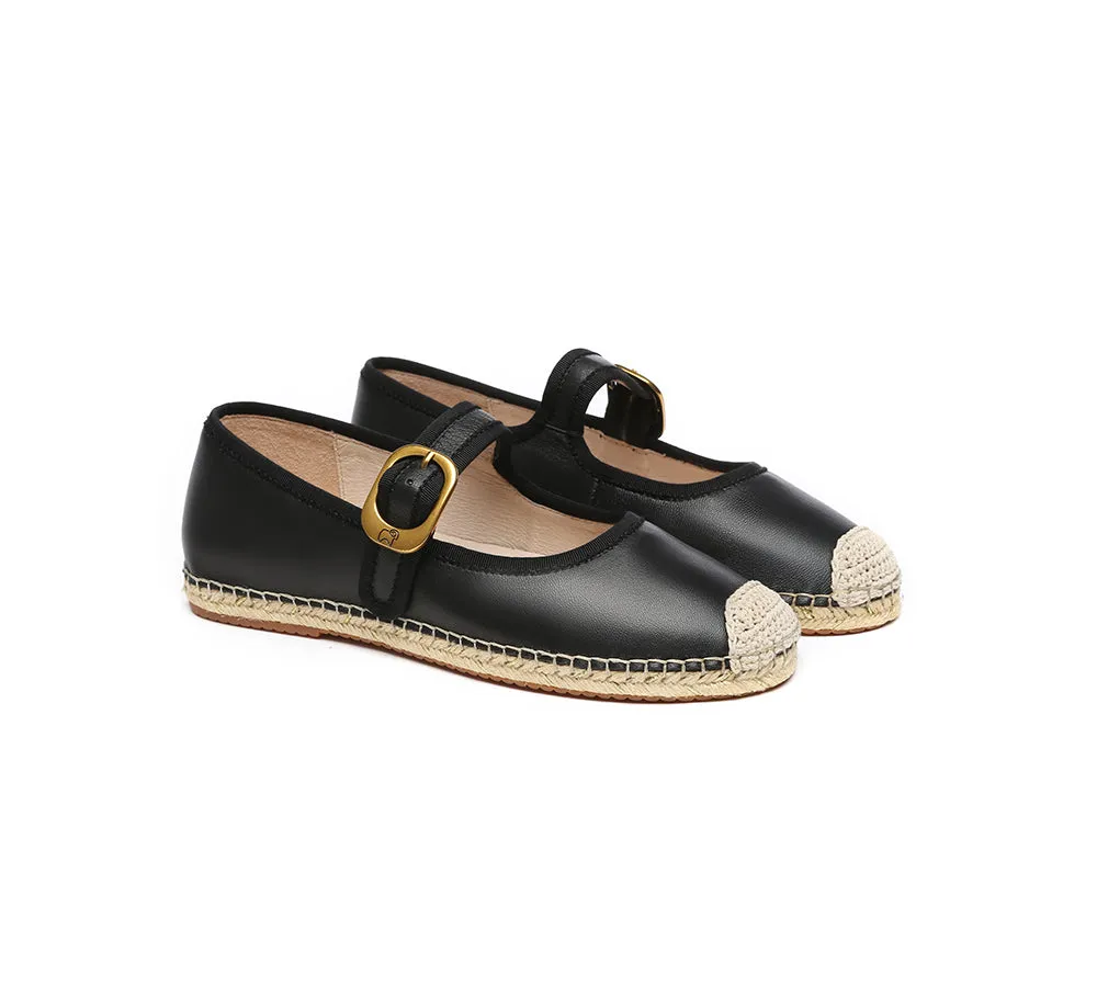 Women Leather Adjustable Buckle Flat Espadrilles Mila