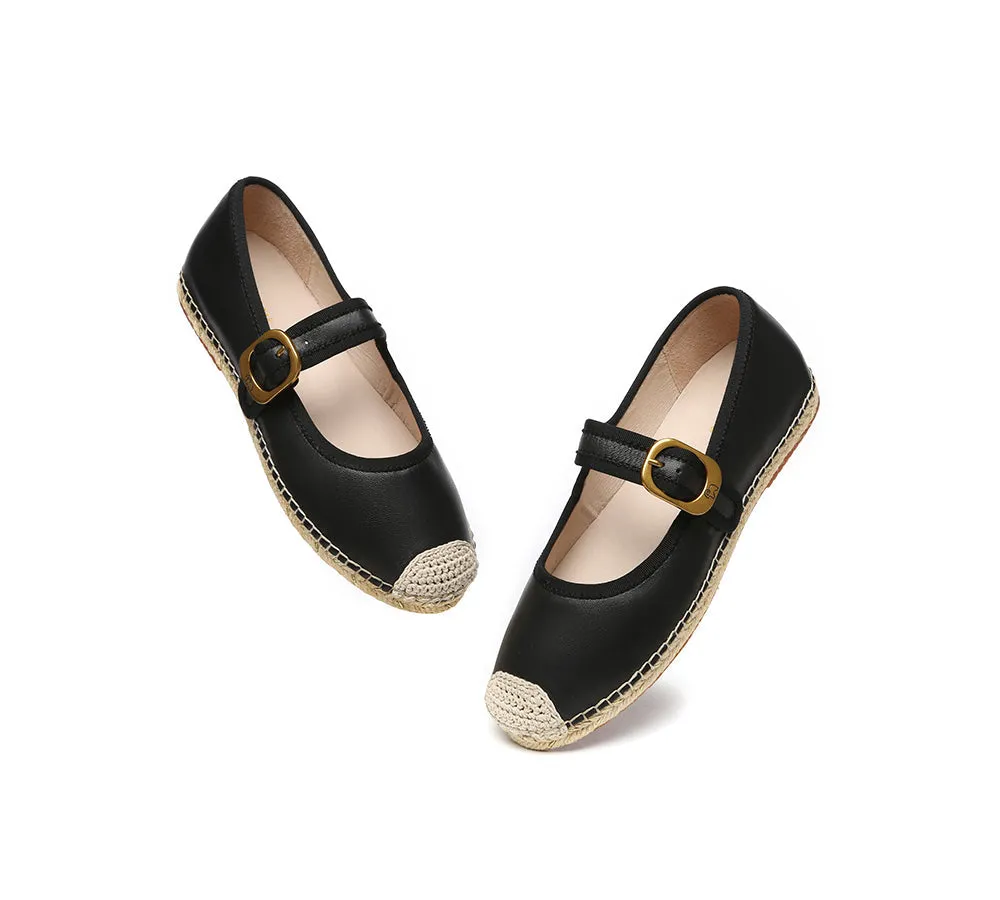 Women Leather Adjustable Buckle Flat Espadrilles Mila