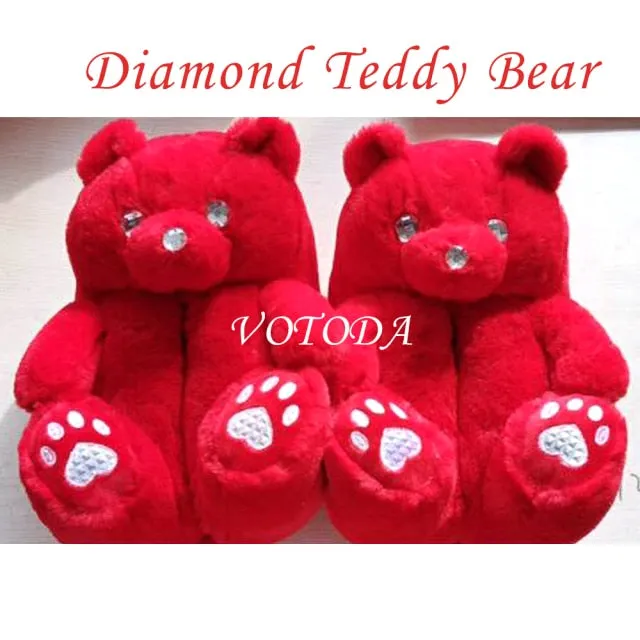 Women Plush House Shoes Cartoon Bear Slipper