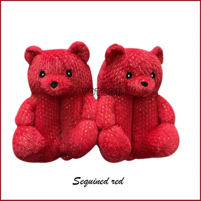 Women Plush House Shoes Cartoon Bear Slipper