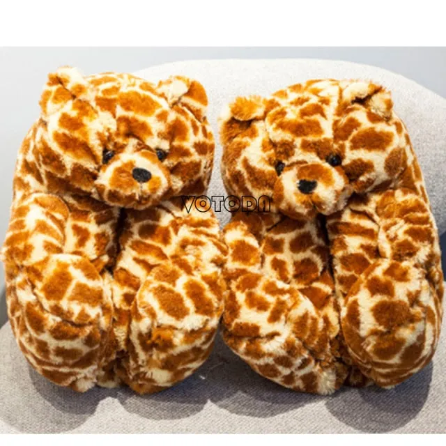 Women Plush House Shoes Cartoon Bear Slipper