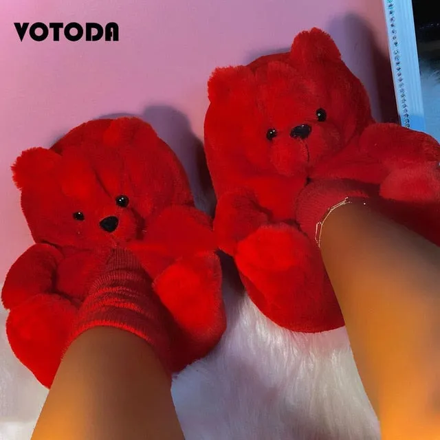 Women Plush House Shoes Cartoon Bear Slipper