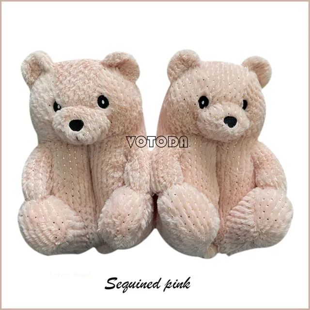Women Plush House Shoes Cartoon Bear Slipper