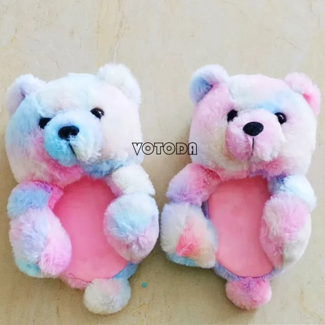 Women Plush House Shoes Cartoon Bear Slipper