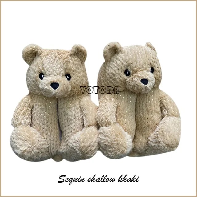 Women Plush House Shoes Cartoon Bear Slipper