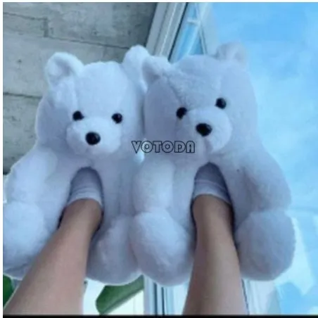 Women Plush House Shoes Cartoon Bear Slipper