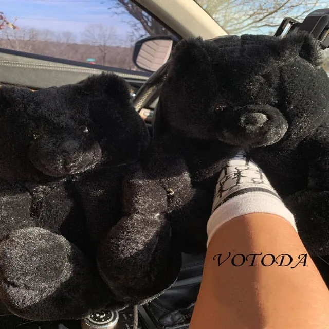 Women Plush House Shoes Cartoon Bear Slipper
