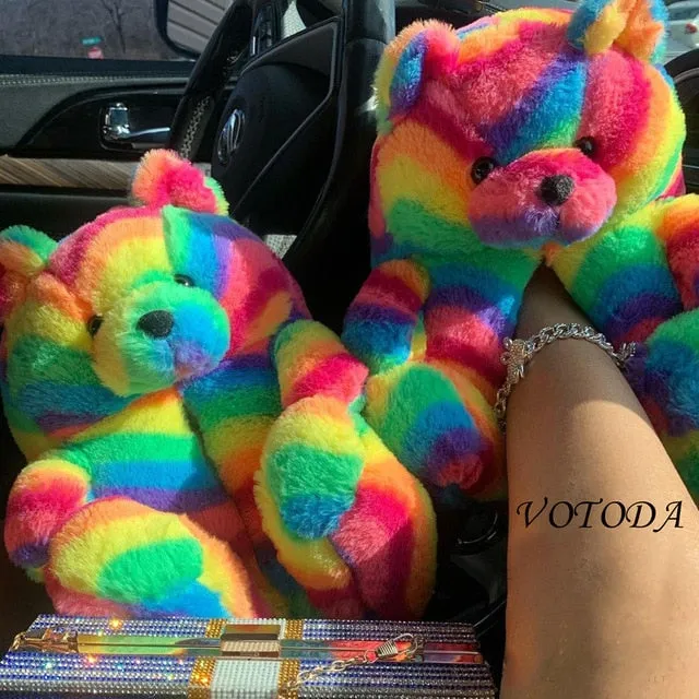 Women Plush House Shoes Cartoon Bear Slipper