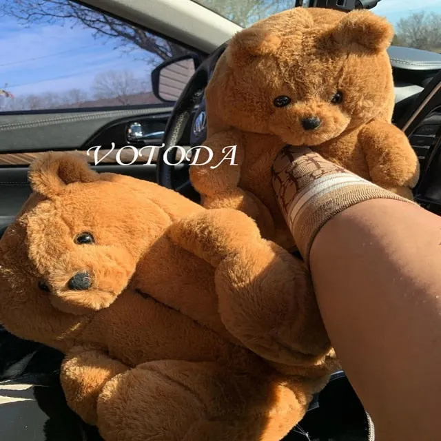 Women Plush House Shoes Cartoon Bear Slipper