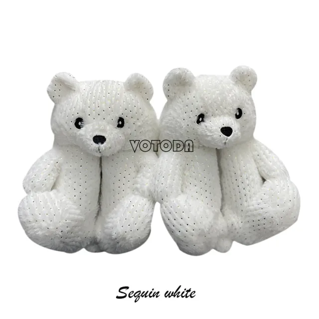 Women Plush House Shoes Cartoon Bear Slipper