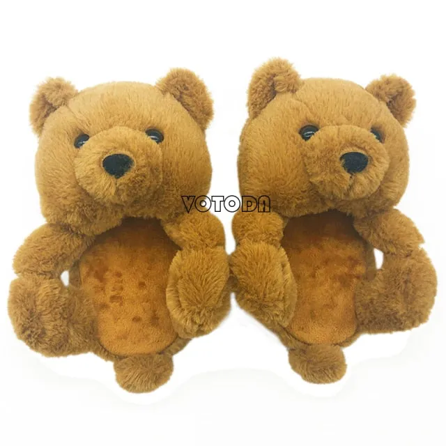 Women Plush House Shoes Cartoon Bear Slipper