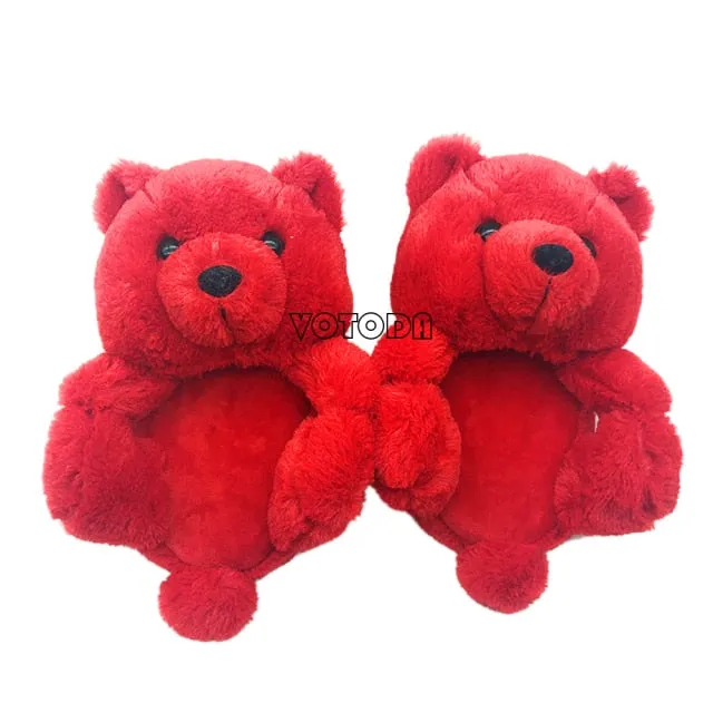 Women Plush House Shoes Cartoon Bear Slipper