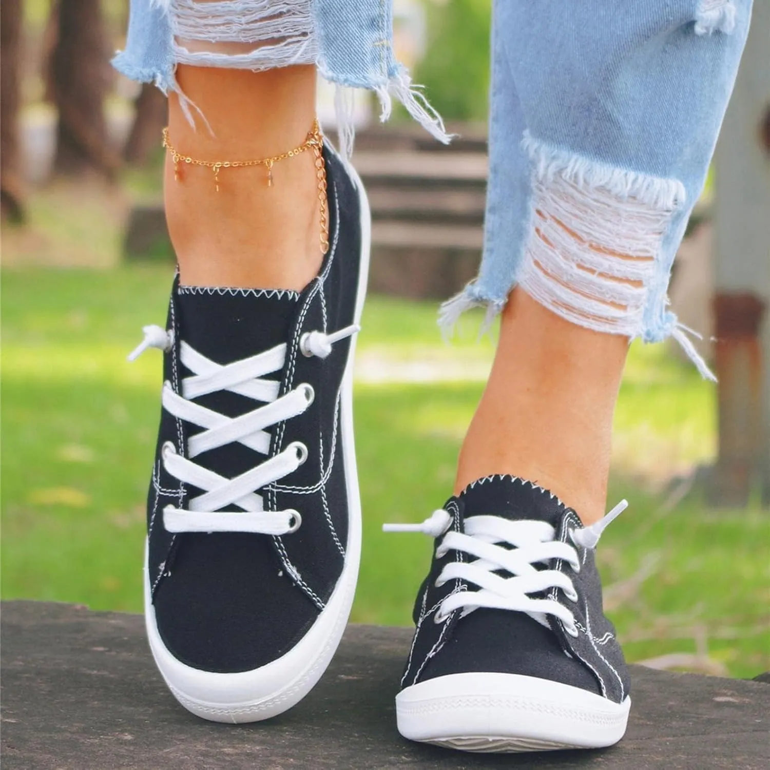 Women Sneakers Low Top Slip On Fashion Shoes,Lace up Canvas Sneakers,Fashion Comfortable Walking Shoes Casual Tennis Shoes for Women Non Slip Loafers