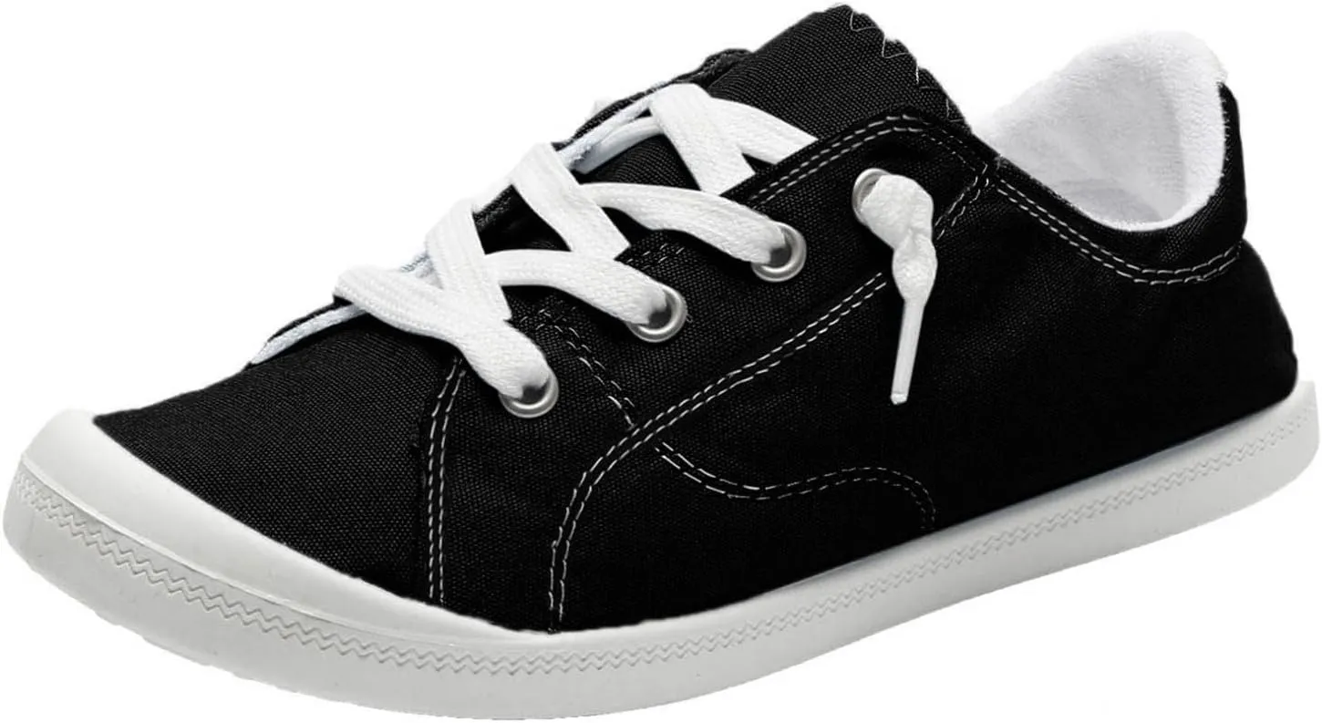 Women Sneakers Low Top Slip On Fashion Shoes,Lace up Canvas Sneakers,Fashion Comfortable Walking Shoes Casual Tennis Shoes for Women Non Slip Loafers