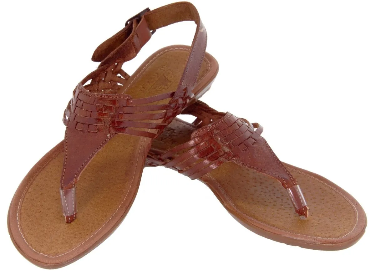 Womens Authentic Huaraches Real Leather Sandals T-Strap Cognac - #237