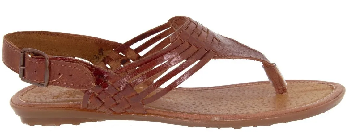 Womens Authentic Huaraches Real Leather Sandals T-Strap Cognac - #237