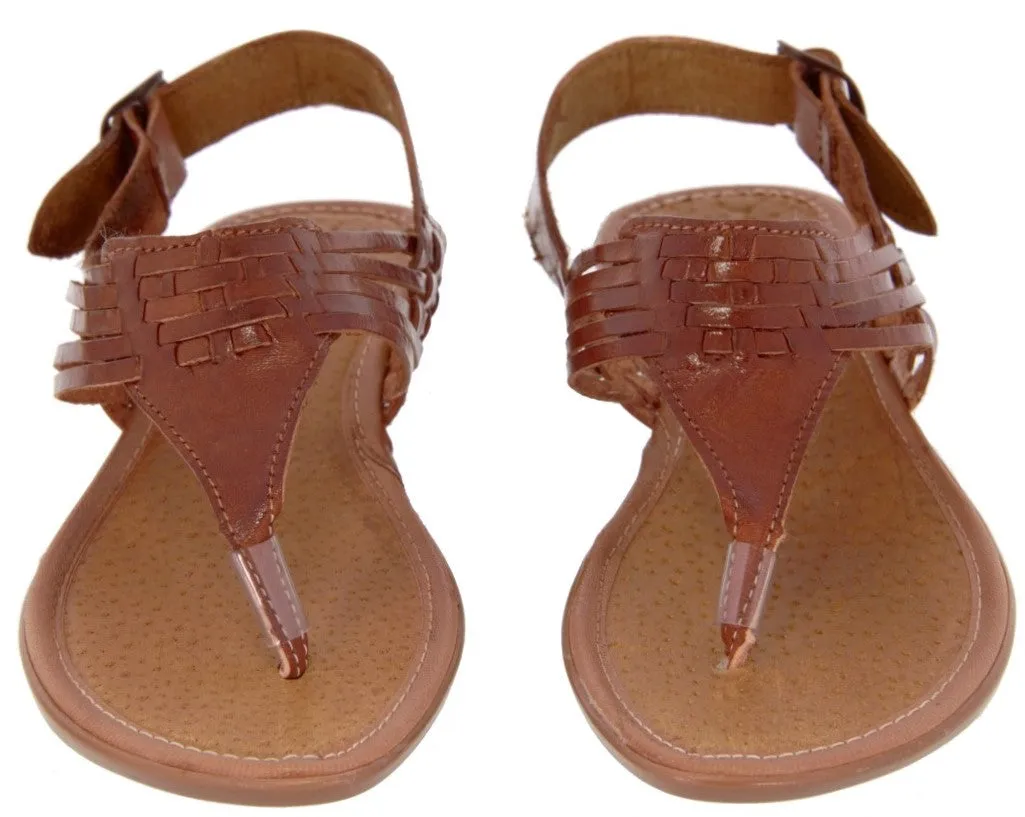 Womens Authentic Huaraches Real Leather Sandals T-Strap Cognac - #237
