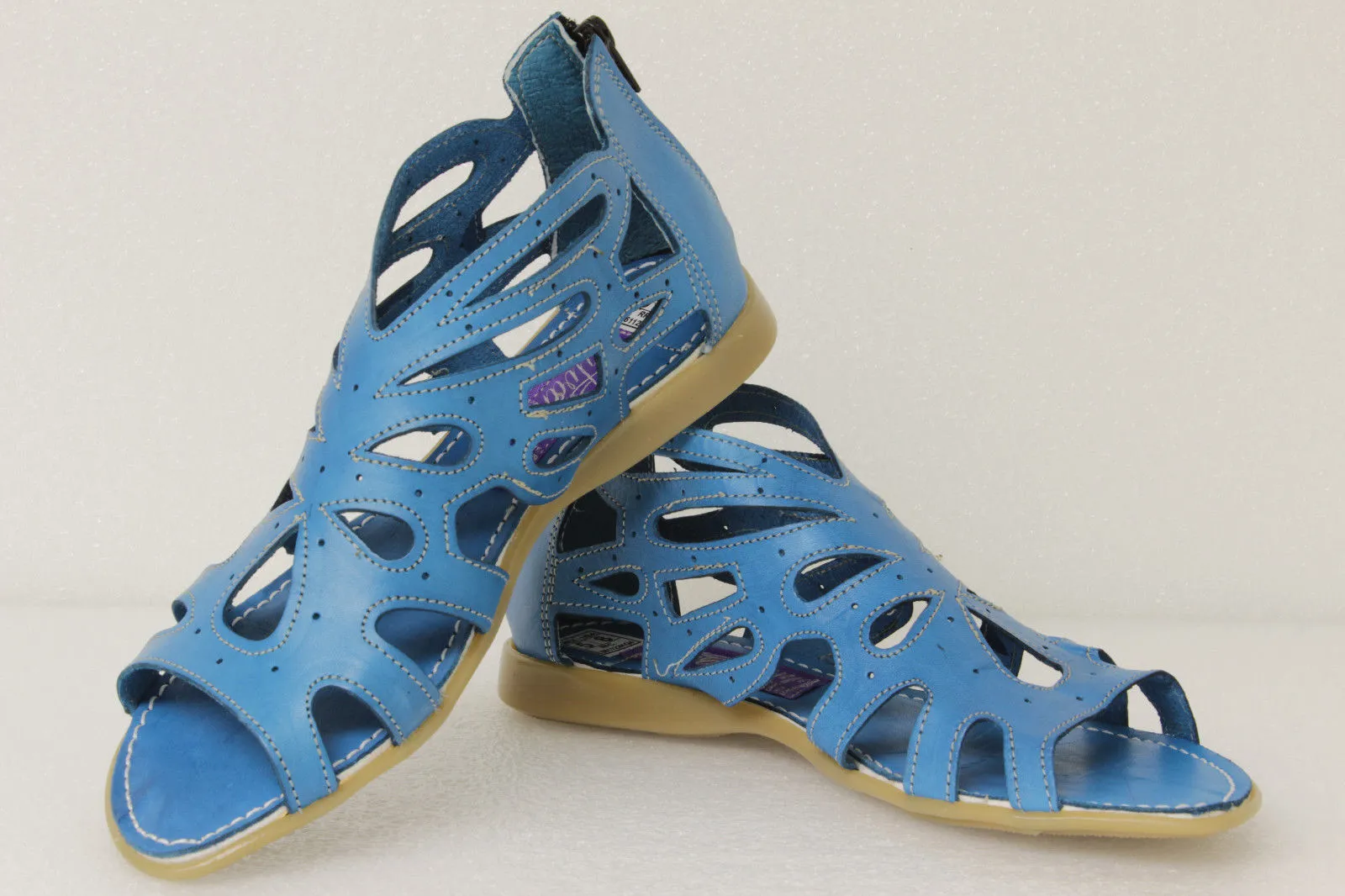 Womens Authentic Huaraches Real Leather Sandals Zipper Blue - #202