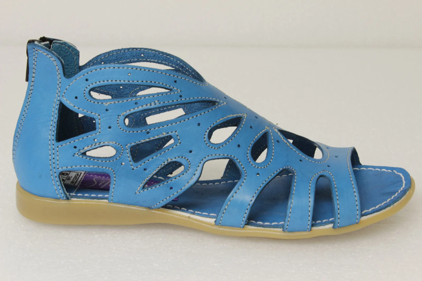 Womens Authentic Huaraches Real Leather Sandals Zipper Blue - #202