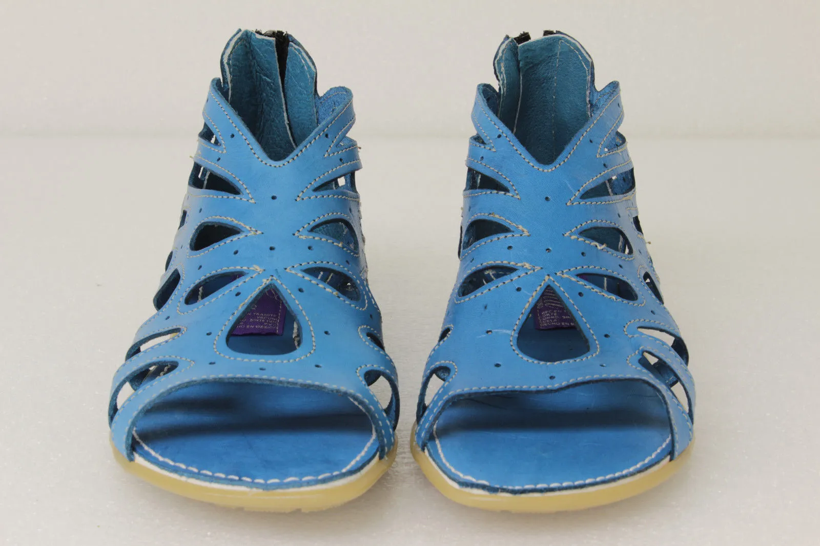 Womens Authentic Huaraches Real Leather Sandals Zipper Blue - #202