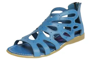 Womens Authentic Huaraches Real Leather Sandals Zipper Blue - #202