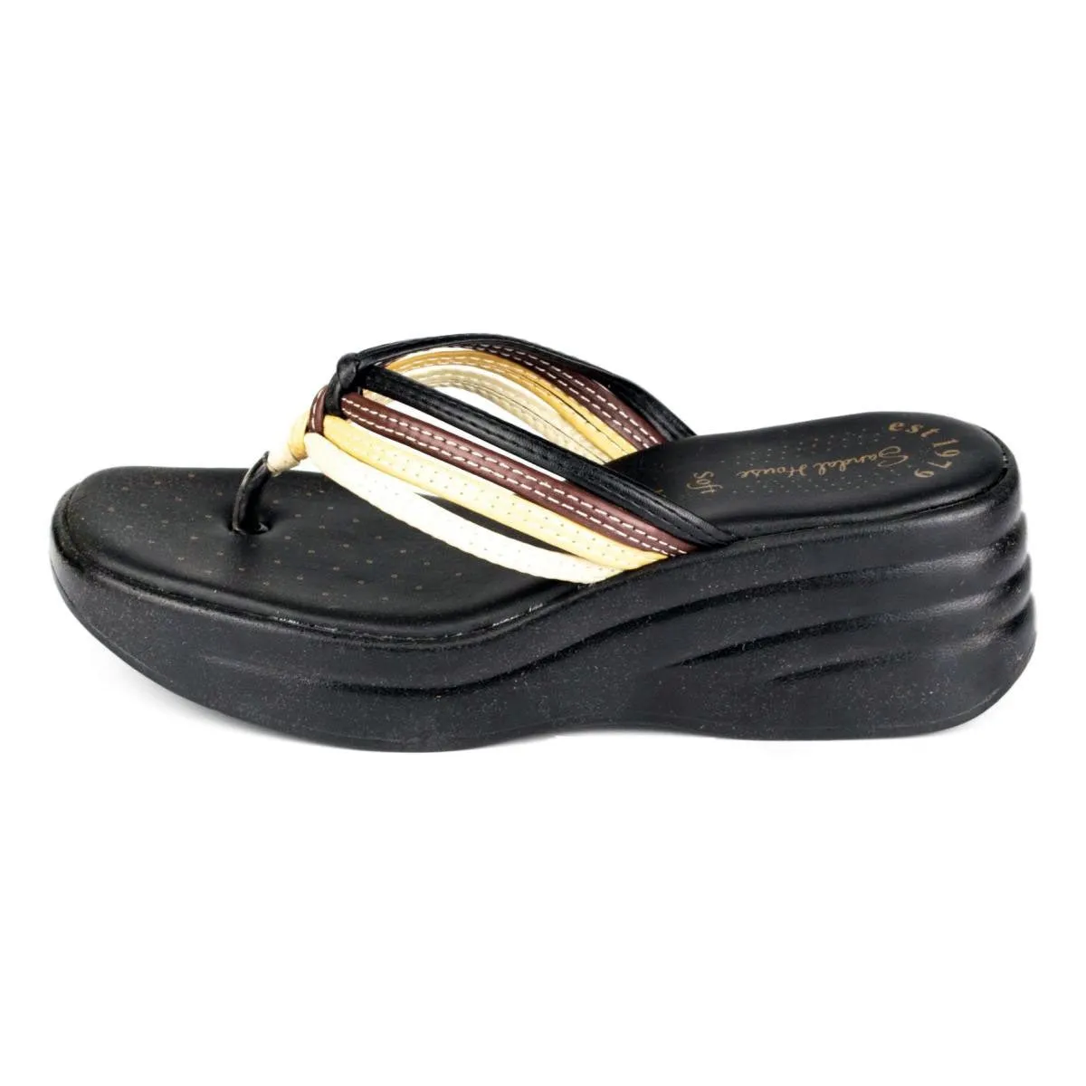 Womens Black & Brown Toe Post Sandal