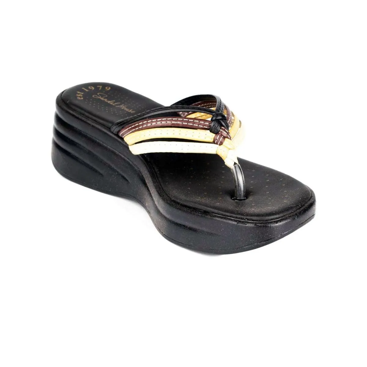 Womens Black & Brown Toe Post Sandal