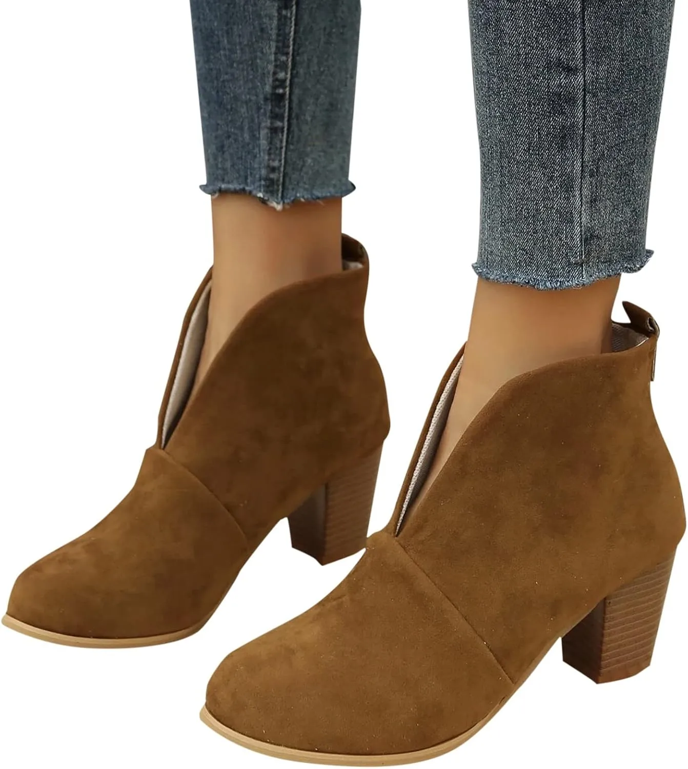 Womens Boots Platform Low Heel Ankle Boots Western Cowboy Pointed Toe Fashion Retro Classic Pull-On Ankle Boots