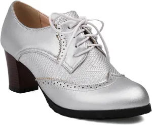 Women's Brogues Lace up Oxford Western Shoes Closed Pointed Toe Classic Party Comfortable Business Oxfords Chunky Dating Wedding Vintage Wingtip High Block Heeled All Weather Heels