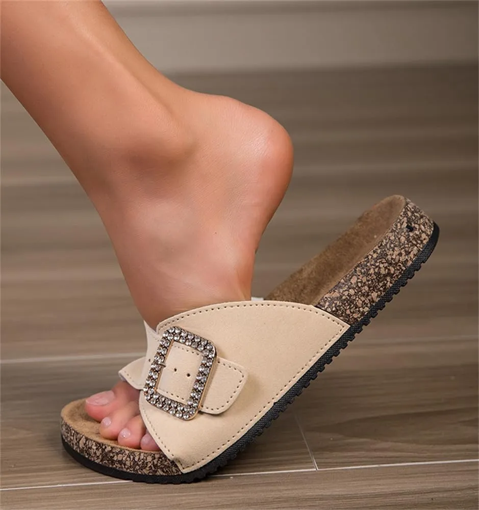 Women's Cork Footbed Slide Sandal Summer Flat Sandals Beach Slippers French Buckle Slip-On Shoes Memory Foam Slides Slipper