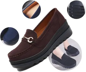 Women's Fashion Thick Sole Suede Orthopedic Loafers,Slip-On Wedge Comfortable Thick Soft Business Casual Shoes,Womens Round Toe Flats Walking Shoe