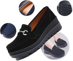 Women's Fashion Thick Sole Suede Orthopedic Loafers,Slip-On Wedge Comfortable Thick Soft Business Casual Shoes,Womens Round Toe Flats Walking Shoe