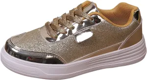 Women's Glitter Shoes Lace Up Platform Sneakers Low Top Sequin Tennis Shoes Sparkly Cushioned Walking Shoes